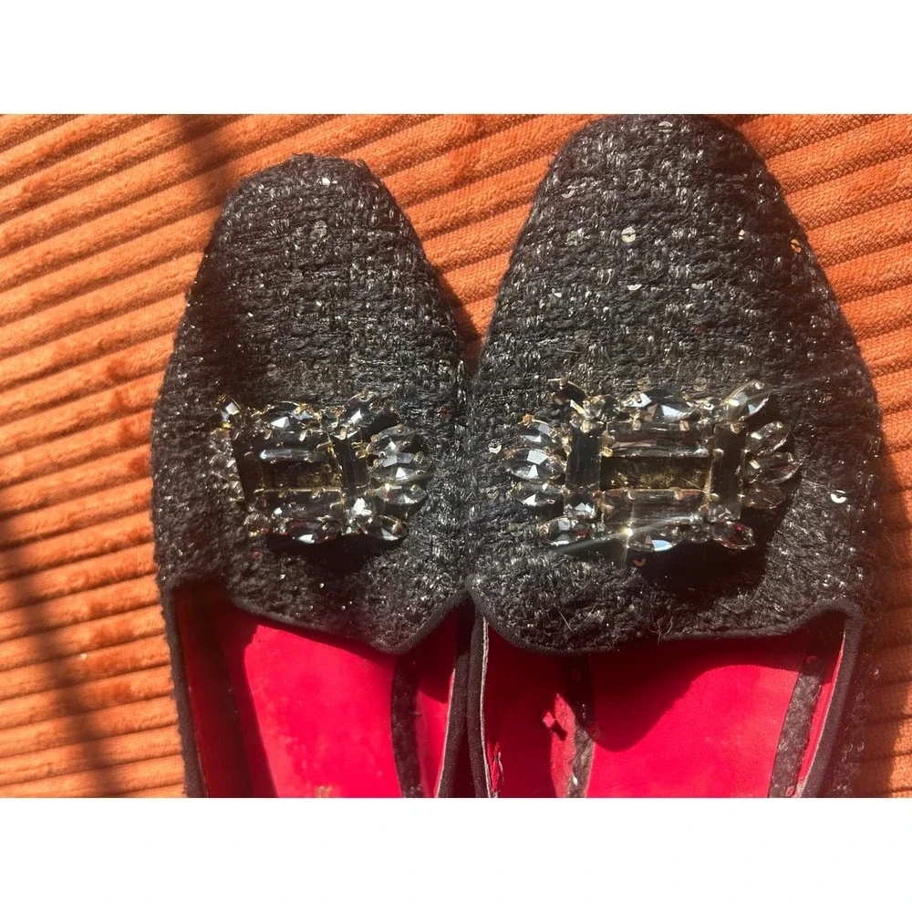 Kurt Geiger Loafers Women's Size 8 Black Good Crystal Buckle Tweed‎ Sparkle